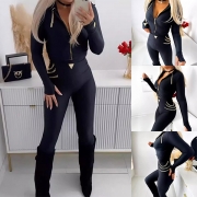 Fashion Slim-fit Chain Two-piece Set Consist of Crop Jacket and Skinny Pants