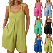 Fashion Sweetheart Neckline Side Pockets Back Patch Pockets Cami Romper