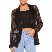 Fashion Notch Lapel Long Sleeve Lace Blazer