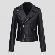 Fashion Notch Lapel Long Sleeve Slant Zipper Artificial Leather PU Jacket