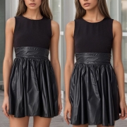 Fashion Crew Neck Sleeveless High-rise Artificial Leather Ruffle Mini Dress