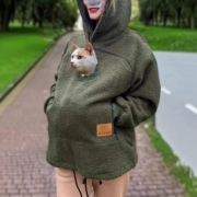 Pet Pouch Hoodie Sweatshirt, Oversized Plush Pullover with Large Kangaroo Pocket for Cats and Small Dogs, Cozy Pet Holder Carrier