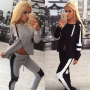 Fashion Long Sleeve Irregular Hooded Tops + Pants Sports Suit
