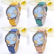 Fashion Denim Watch Band Map Round Dial Quartz Watches