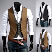 Fashion Contrast Color Slim Fit Mock Two-piece Men Vest