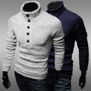 Fashion Solid Color Long Sleeve Turtleneck Men's Knit Sweater