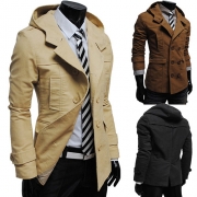 Fashion Solid Color Double-breasted Hooded Men's Jacket