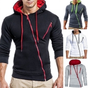 Fashion Solid Color Long Sleeve Oblique Zipper Men's Hoodies