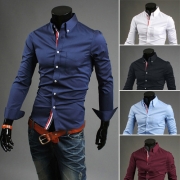 Fashion Solid Color Long Sleeve POLO Collar Men's Shirt