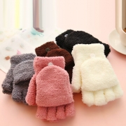 Cute Style Solid Color Multifunction Plush Half-finger Gloves