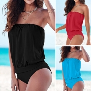 Sexy Strapless Solid Color One-piece Swimsuit