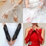 Fashion Solid Color Lace Spliced Fingerless Wedding Gloves