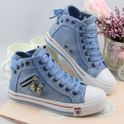 Fashion Round Toe Flat Heel Lace-up Inner-increased Canvas Shoes