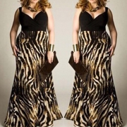 Sexy Deep V-neck Leopard Spliced Oversized Maxi Dress