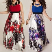 Fashion High Waist Printed Spliced Oversized Maxi Dress