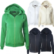 Casual Style Solid Color Front Zipper Long Sleeve Hooded Sweatshirt For Women