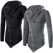 Casual Style Oblique Zipper Long Sleeve Hooded Sweatshirt For Men