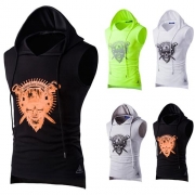 Sports Style Skull Printed Hooded Sleeveless Men's Vest