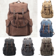 Retro Style Solid Color Hasp Canvas Backpack