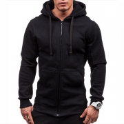 Casual Style Solid Color Front Zipper Long Sleeve Hooded Men's Sweatshirt