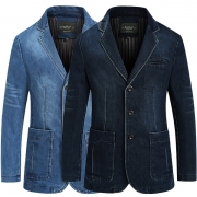 Distressed Style Long Sleeve Lapel Men's Denim Coat Blazer