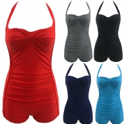 Sexy Backless Solid Color Halter One-piece Swimsuit