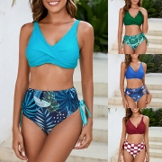 Sexy Crossover Lace-up Printed Bikini Set