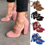Retro Style Hollow Out Ankle-wrap Chunky Heel