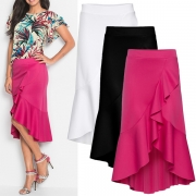 Elegant Solid Color High Waist Irregular Ruffle Hem Skirt