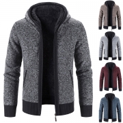 Casual Style Long Sleeve Hooded Solid Color Men's Knit Coat