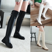 Retro Style Flat Heel Round Toe Knee-length Boots