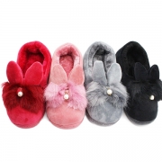 Cute Solid Color Rabbit Ear Plush Lining Anti-slip Cotton Slippers