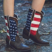 Fashion Flat Heel American Flag Printed Boots Booties