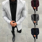 Fashion Solid Color Long Sleeve Slim Fit Men's Suit Coat