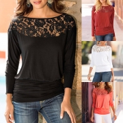 Fashion Round-neck Embroidered Solid Color Long Trumpet Sleeve Chiffon Shirt