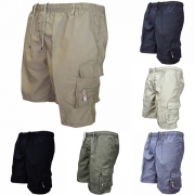 Fashion Solid Color Elastic Waitst Multi Pockets Man's Shorts
