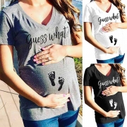 Fashion Letters Printed Short Sleeve V-neck T-shirt for Pregnant Woman