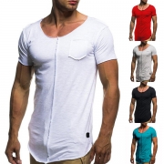Fashion Solid Color Short Sleeve Round Neck Men's T-shirt 