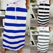 Fashion Drawstring High Waist Striped Skirt
