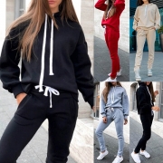 Fashion SOlid Color Long Sleeve Hoodie + Pants Sports Suit