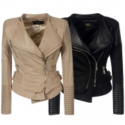 Fashion Long Sleeve Side-zipper Slim Fit PU Leather Jacket (Size falls small)