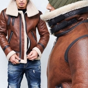 Retro Style Faux Cashmere Spliced Lapel Men's PU Leather Coat