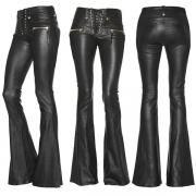 Sexy Lace-up Low-waist PU Leather Flared Pants（Size Run Small）