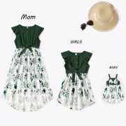 Fashion Contrast Color Backless Printed Mother's and Kid's Dress