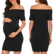 Fashion Solid Color Short Sleeve Round Neck Maternity Dress