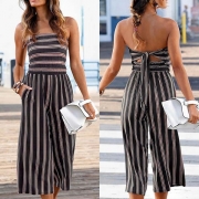 Sexy Backless Strapless High Waist Striped Jumpsuit
