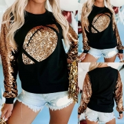 Fashion Sequin Spliced Trumpet Sleeve Round Neck Printed Sweatshirt