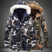 Fashion Camouflage Printed Faux Fur Spliced Hooded Man's Padded Coat