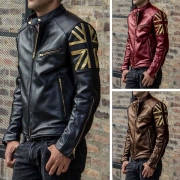Fashion Long Sleeve Stand Collar Man's PU Leather Jacket