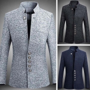 Fashion Long Sleeve Stand Collar Single-breasted Man's Suit Coat
